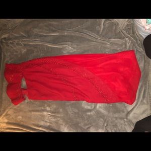 Red strapless dress with cut out stomach